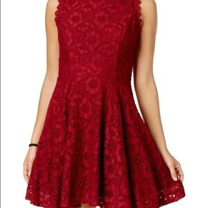 City Vibe Skater Lace Dress Women Size 0 Red Sleeveless Fit Flare